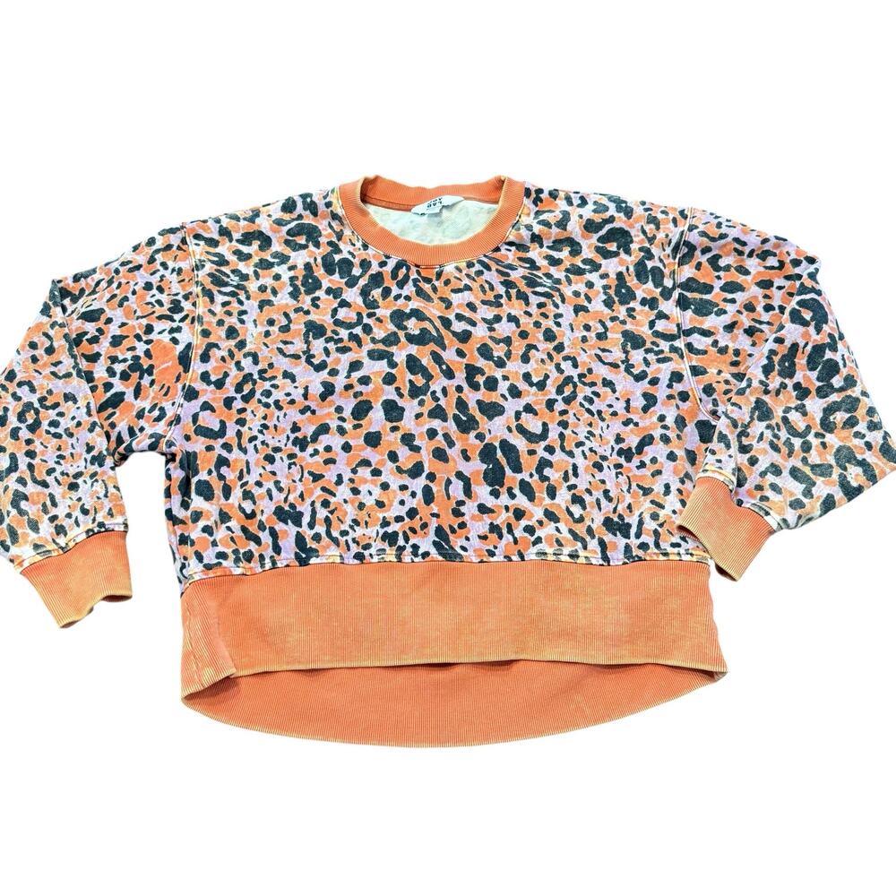 Joy Lab Women’s cropped sweatshirt, purple/coral/black animal print, thick, M